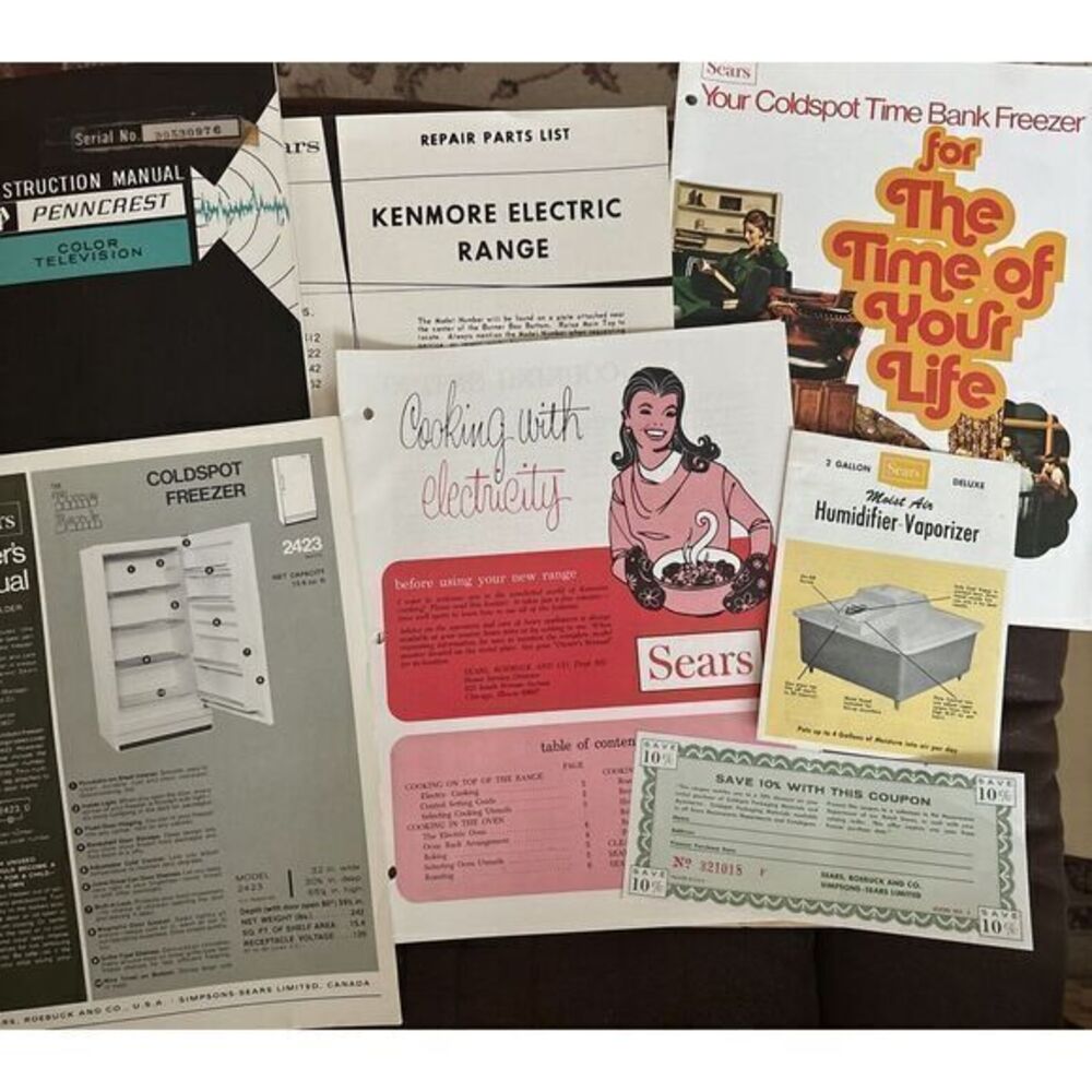 Vintage MCM Sears Owners Manuals TV,‎ Fridge, Range Lot Of 6